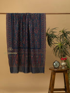 Elegant Shawl Wool Blend with Jaal Pattern in Blue