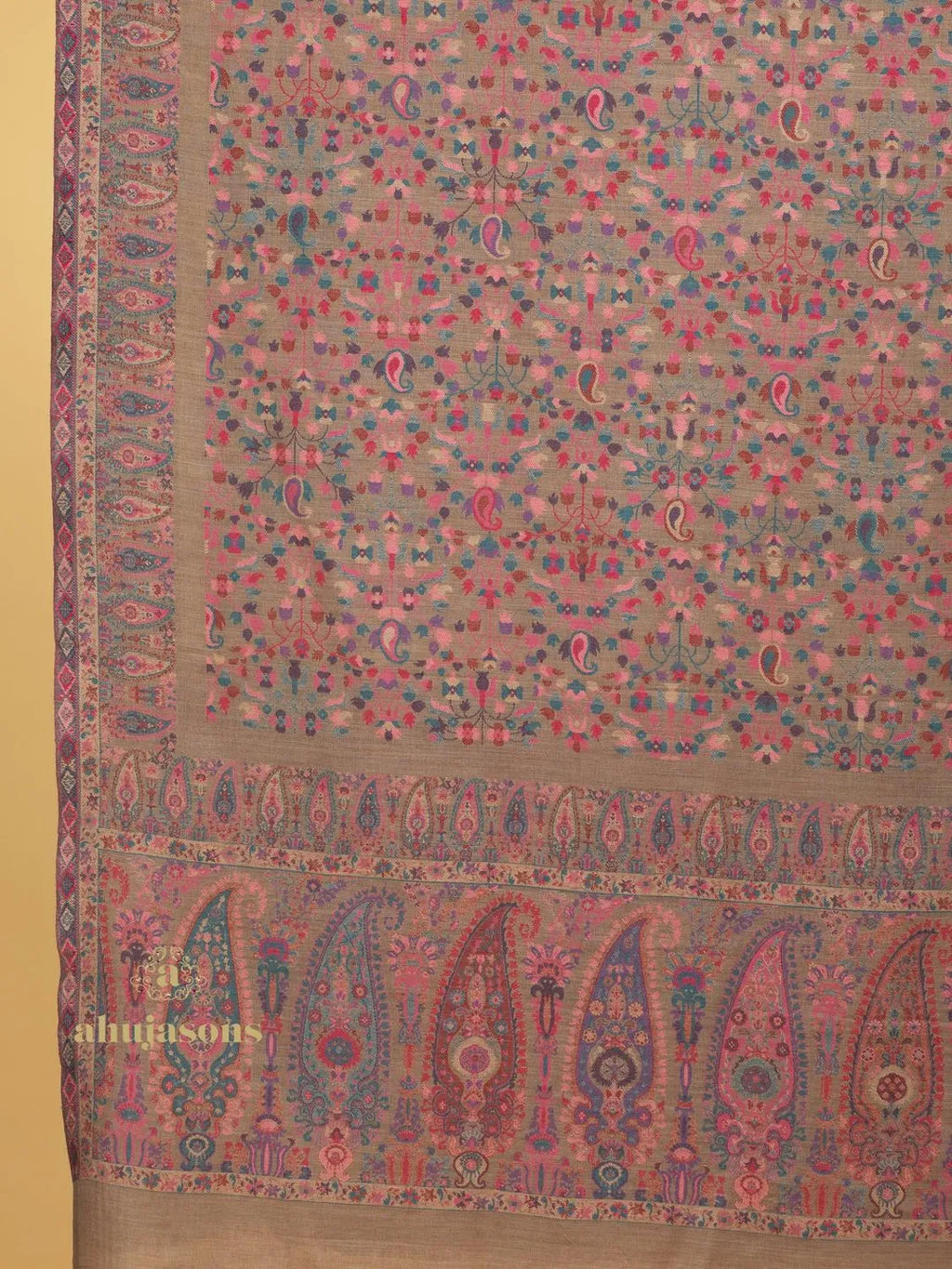 Elegant Shawl Wool Blend with Jaal Pattern in Multi