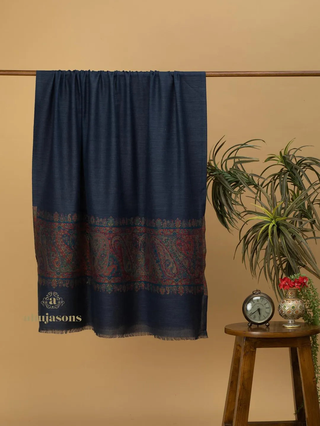 Elegant Shawl Wool Blend with Palla With Zari Pattern in Multi