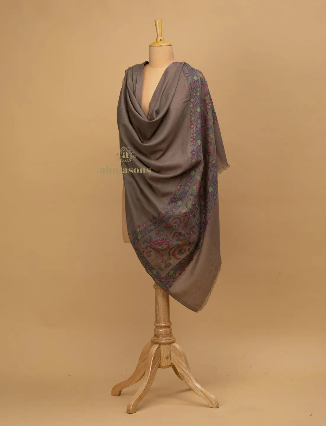 Elegant Shawl Wool Blend with Palla With Zari Pattern in Multi