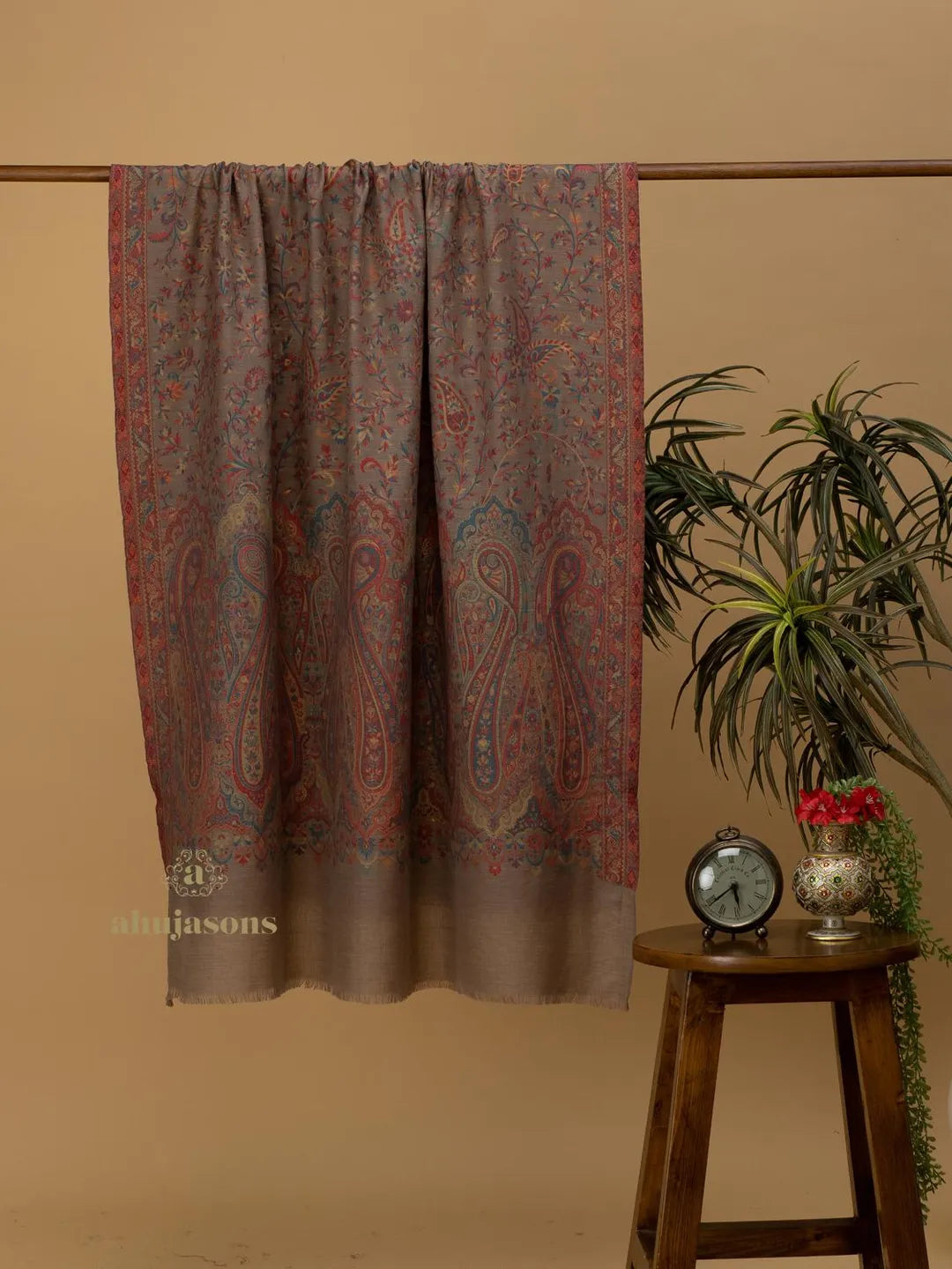 Classic Shawl Wool Blend with Jaal With Zari Pattern in Multi