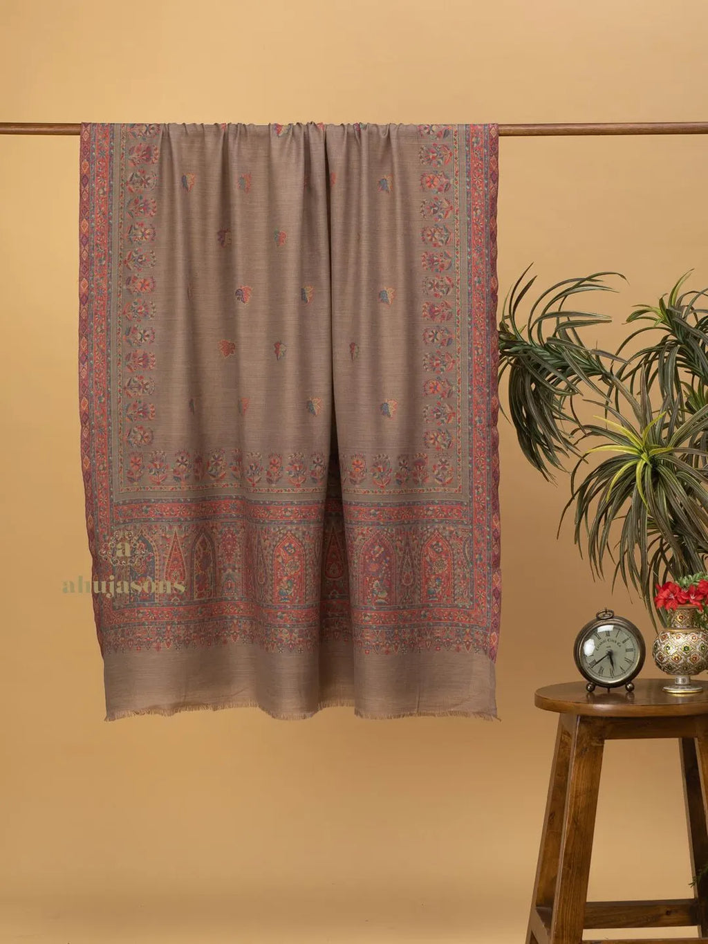 Elegant Shawl Wool Blend with Booti Pattern in Multi