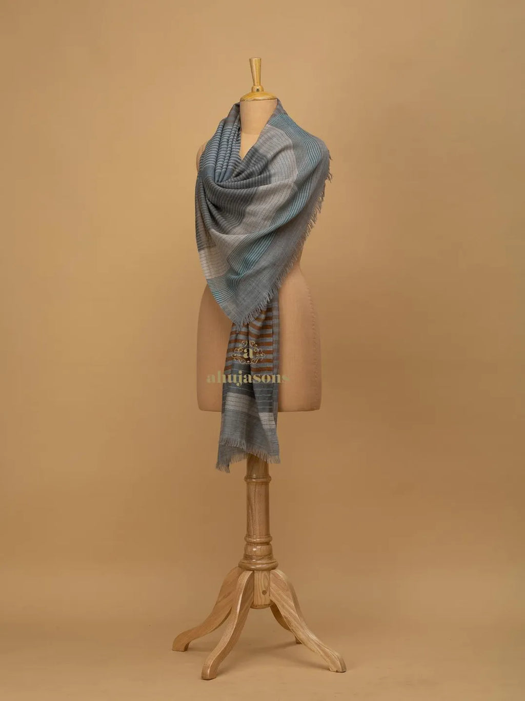 Elegant Stole Wool Blend with Dobby Pattern in Multi