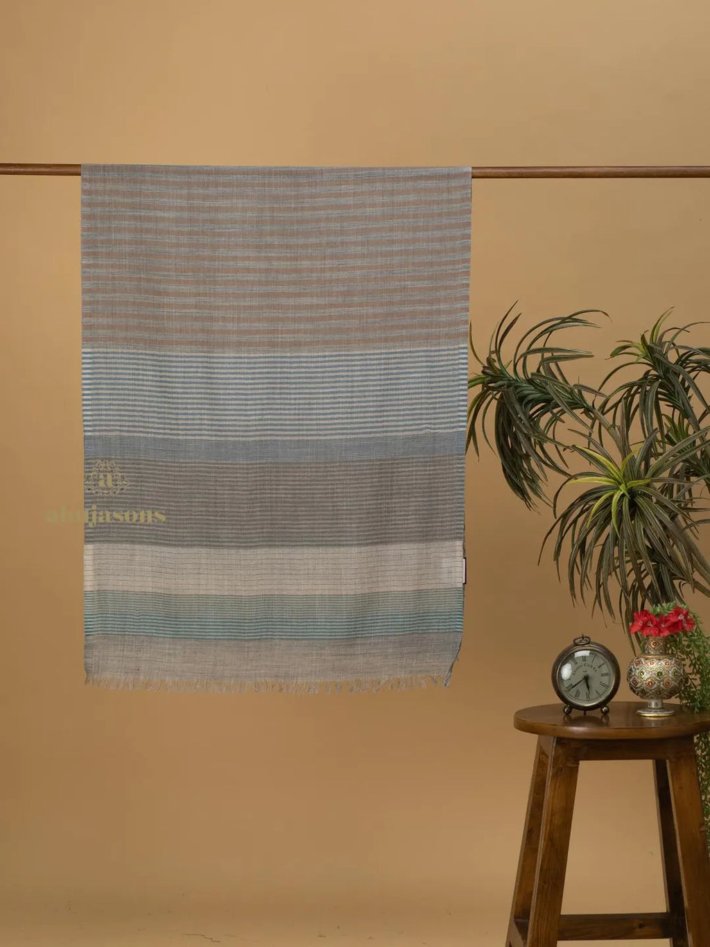 Elegant Stole Wool Blend with Dobby Pattern in Multi