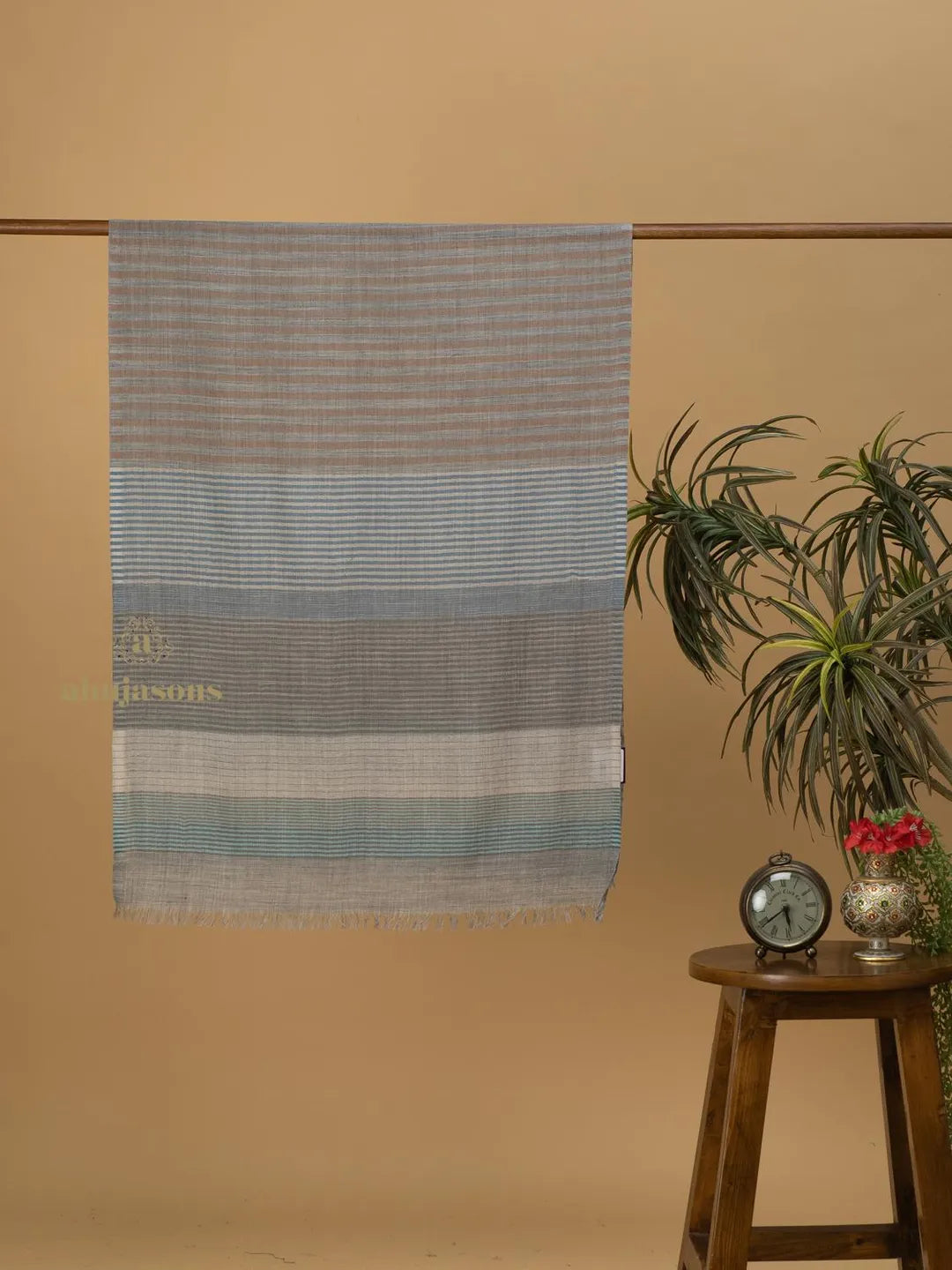 Elegant Stole Wool Blend with Dobby Pattern in Multi