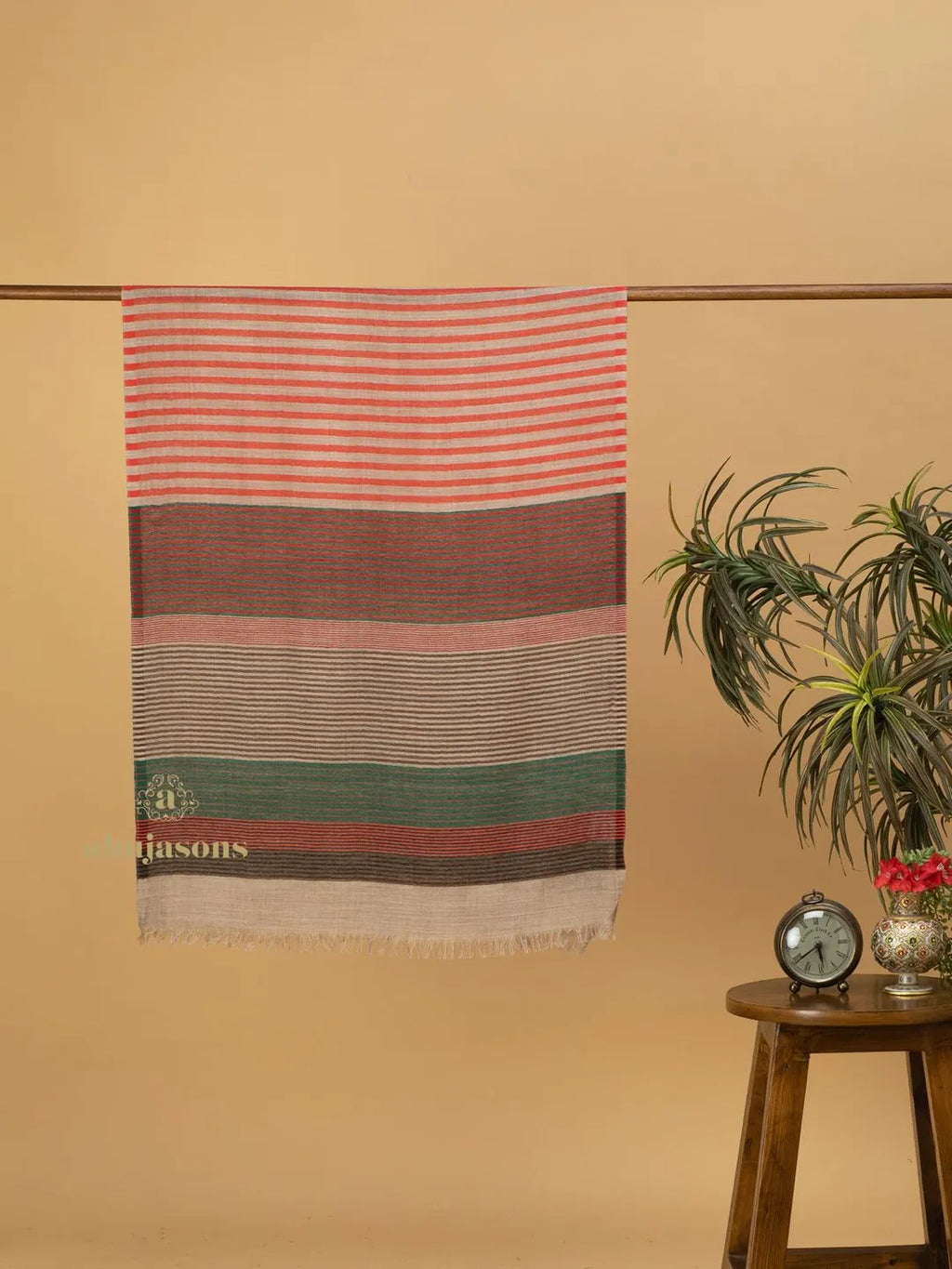 Elegant Stole Wool Blend with Dobby Pattern in Multi