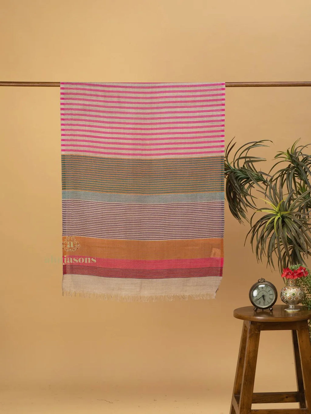 Chic Stole Wool Blend with Dobby Pattern in Multi