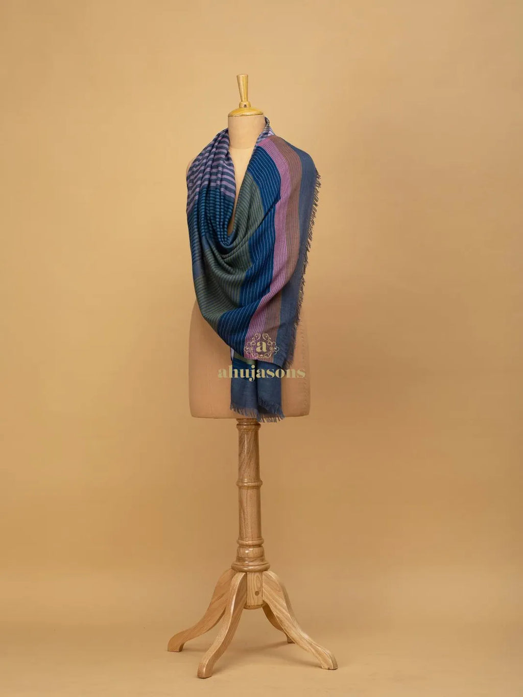 Elegant Stole Wool Blend with Dobby Pattern in Multi