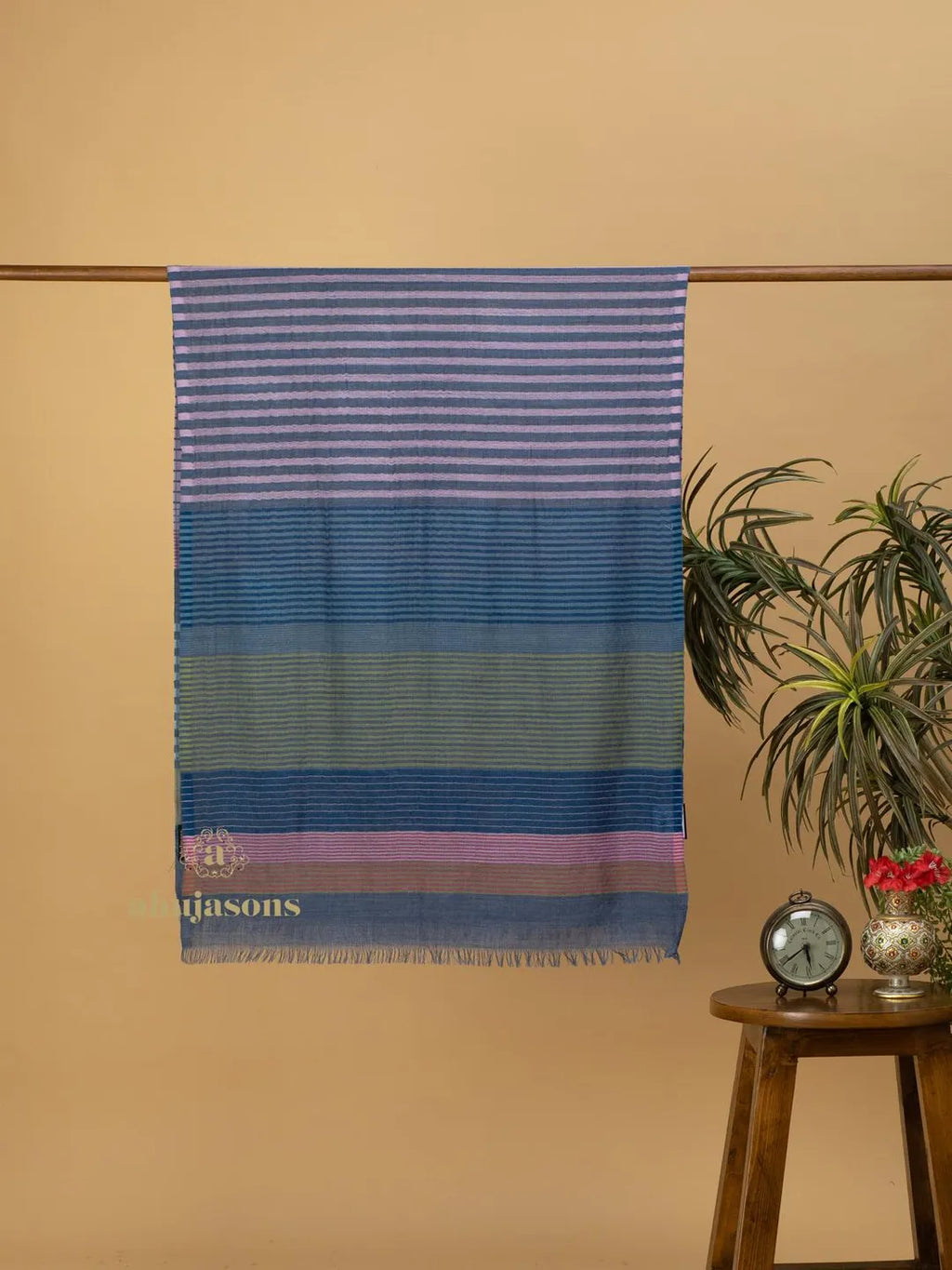 Elegant Stole Wool Blend with Dobby Pattern in Multi