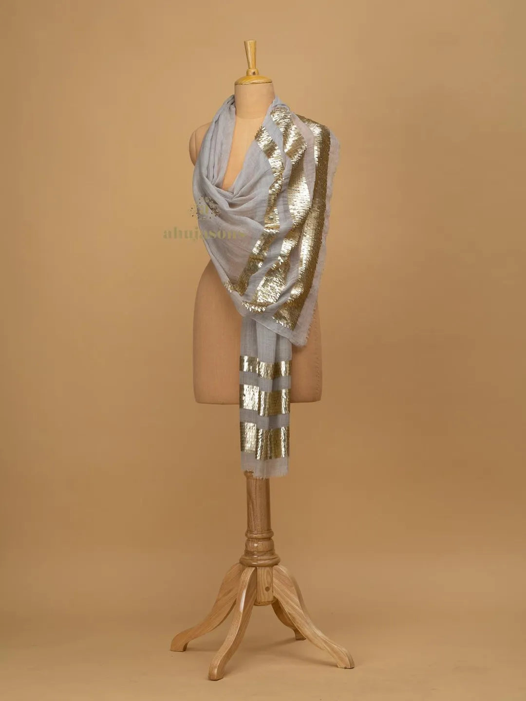 Elegant Stole Sequined Detailing with Sequence Pattern in Beige
