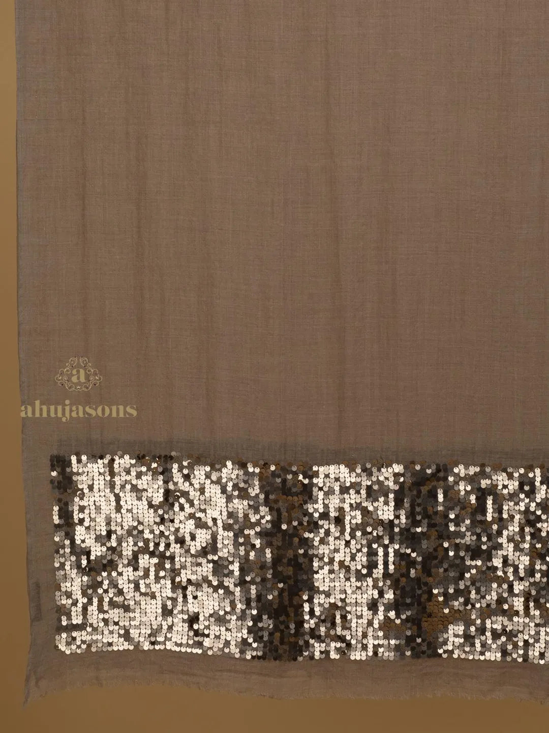 Elegant Stole Sequined Detailing with Sequence Pattern in Brown