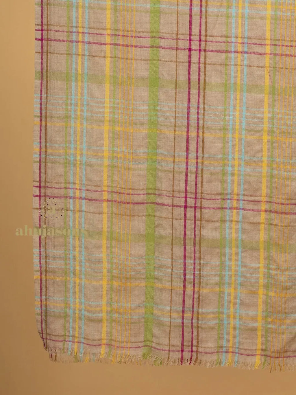 Elegant Stole Wool Blend with Dobby Pattern in Beige