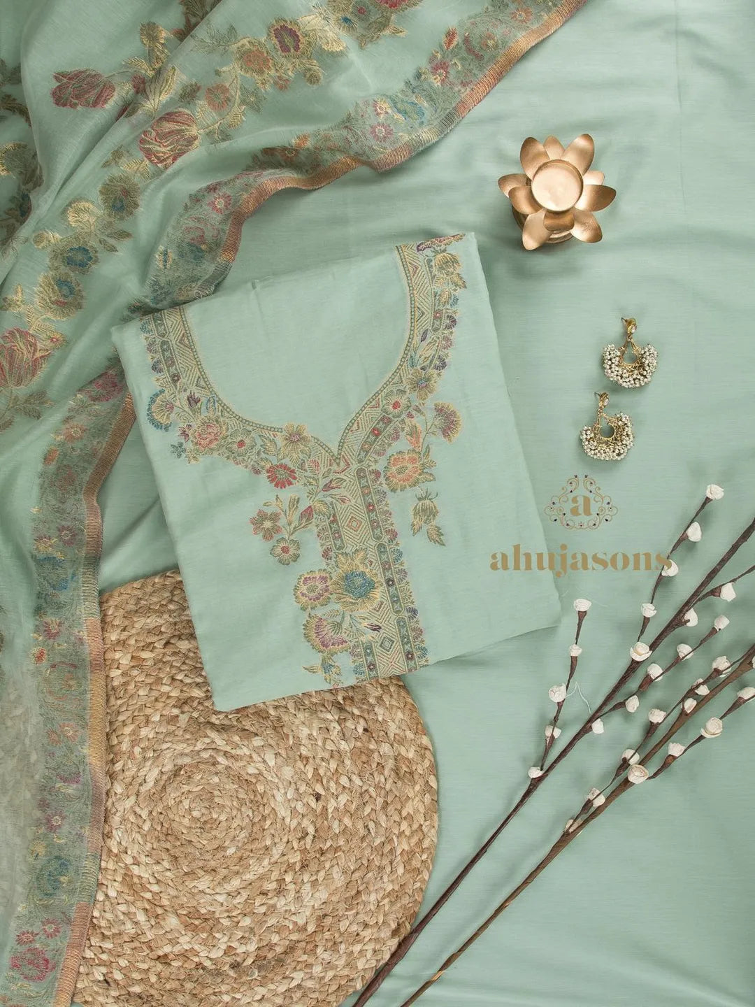 Cotton Silk Suit With Zari Weaving