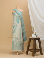 Chic Cream & Sea Green Cotton silk suit with zari weaving Statement