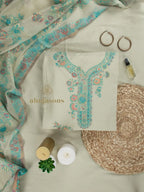 Chic Cream & Sea Green Cotton silk suit with zari weaving Statement