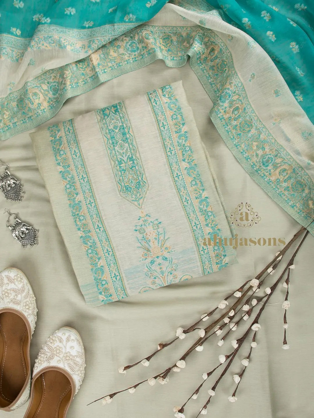 Cotton Silk Suit With Zari Weaving