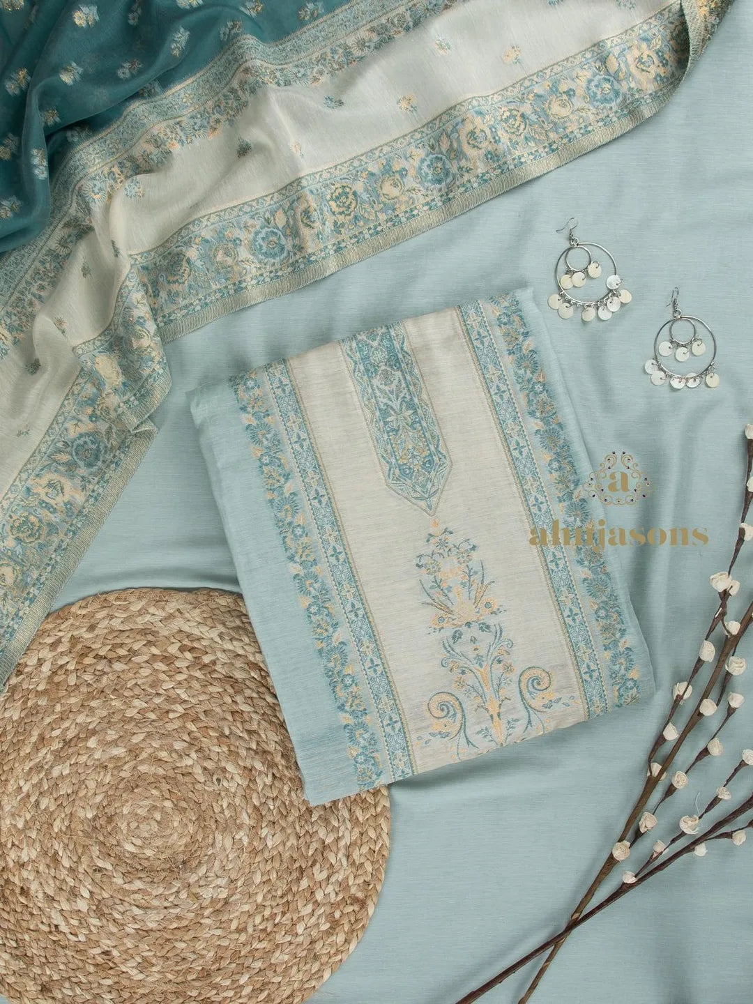 Cotton Silk Suit With Zari Weaving