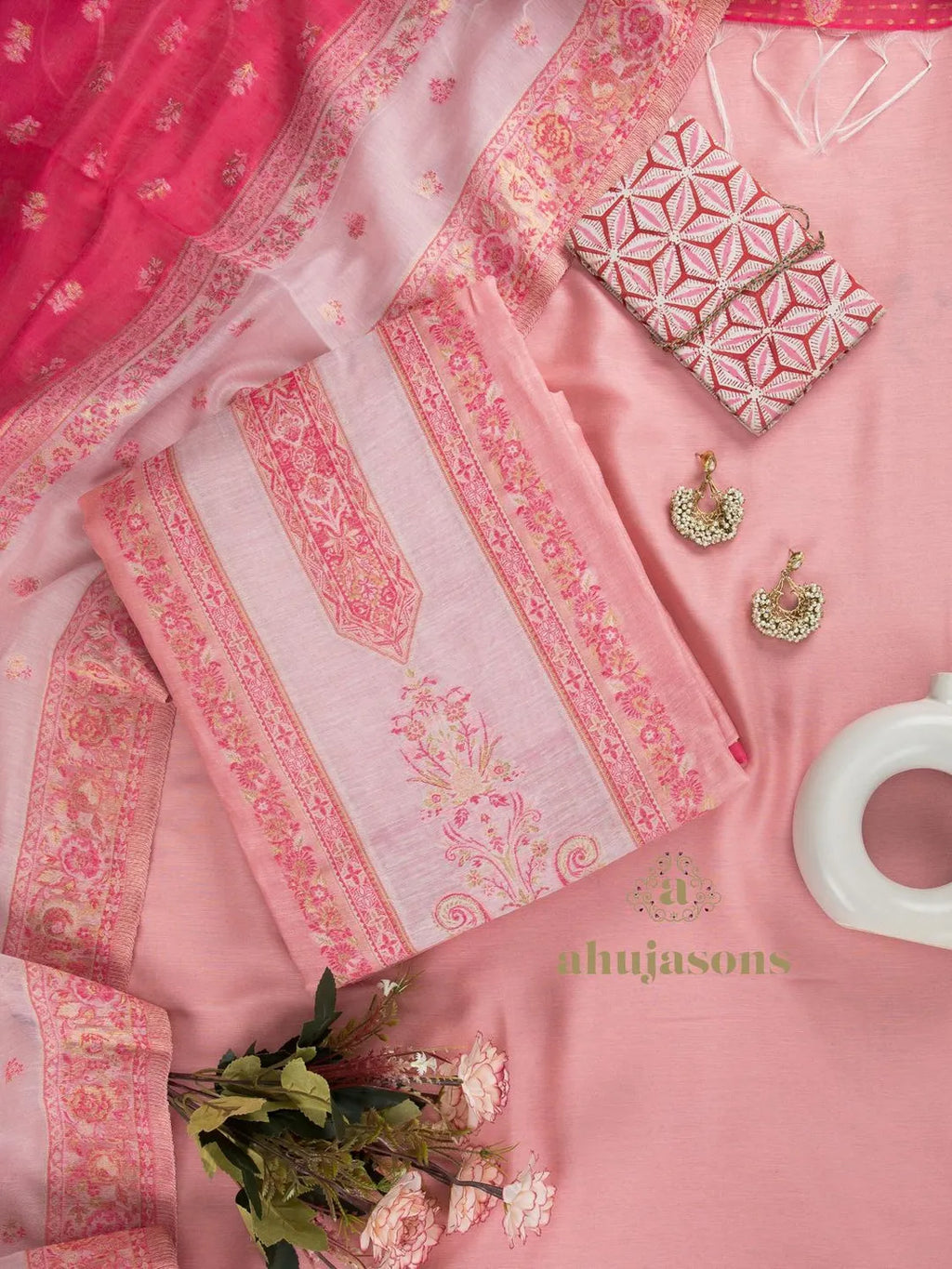 Cotton Silk Suit With Zari Weaving