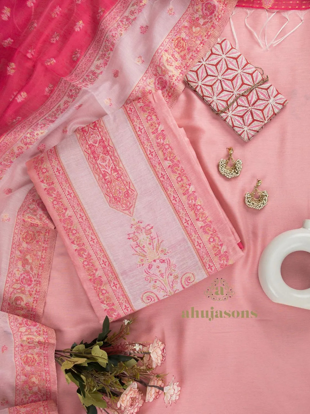 Cotton Silk Suit With Zari Weaving