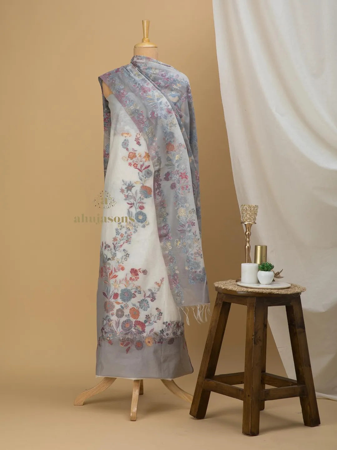 Cotton silk suit with zari weaving