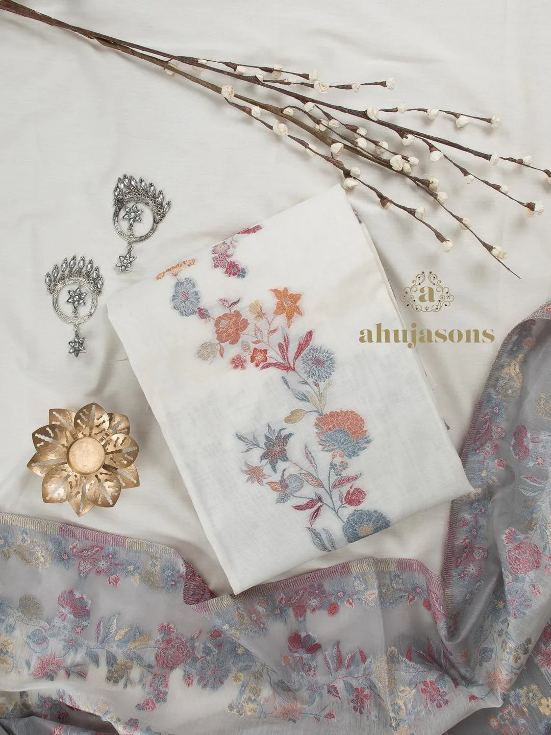 Cotton silk suit with zari weaving