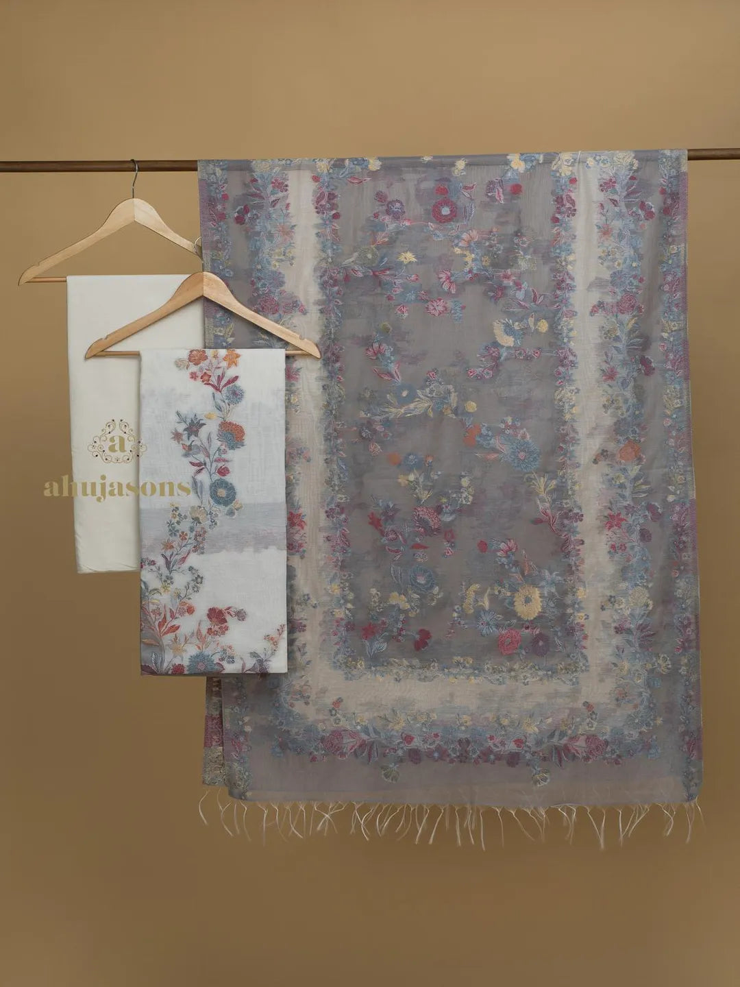 Cotton silk suit with zari weaving