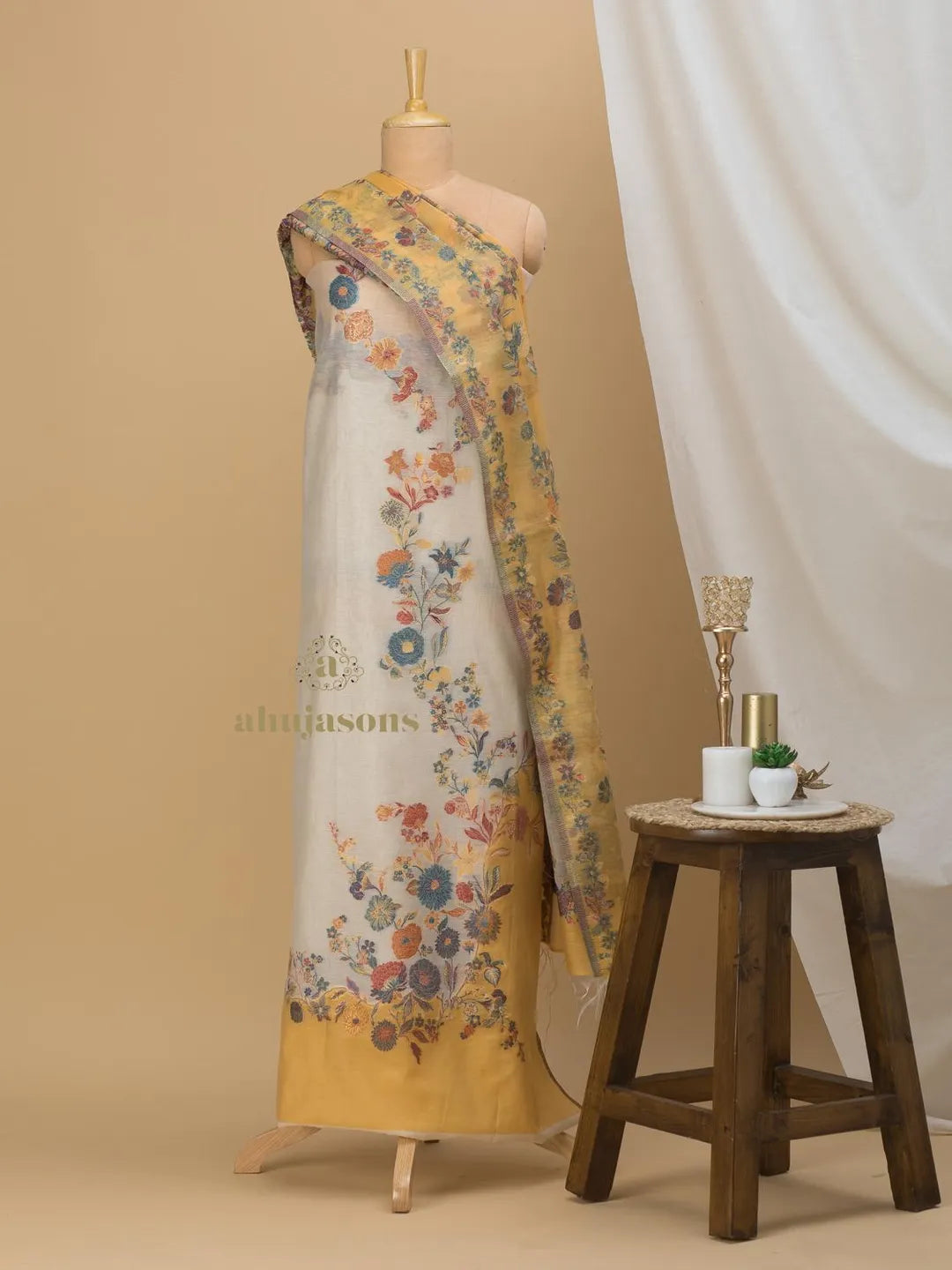 Cotton silk suit with zari weaving