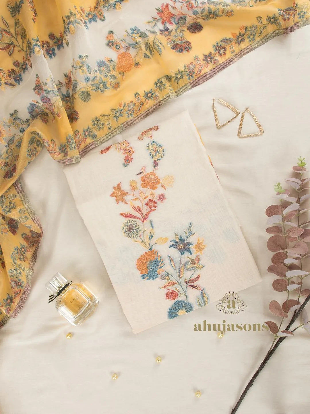 Cotton silk suit with zari weaving