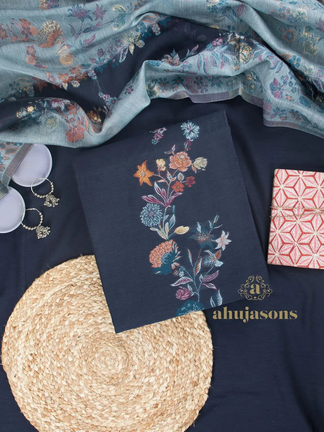 Cotton silk suit with zari weaving