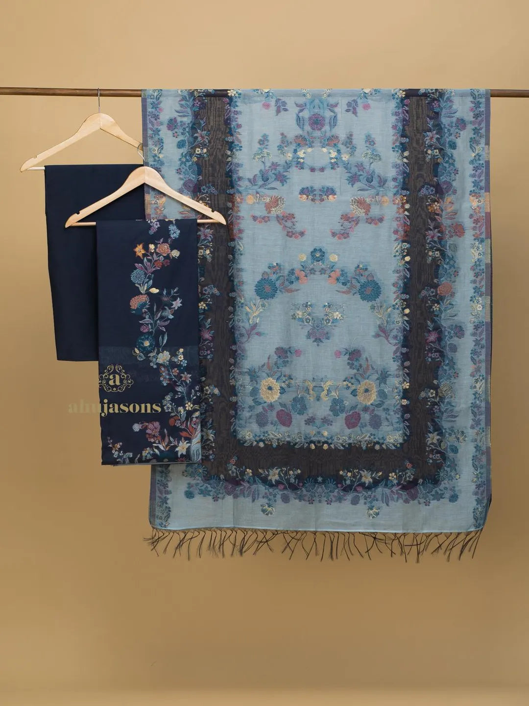 Cotton silk suit with zari weaving