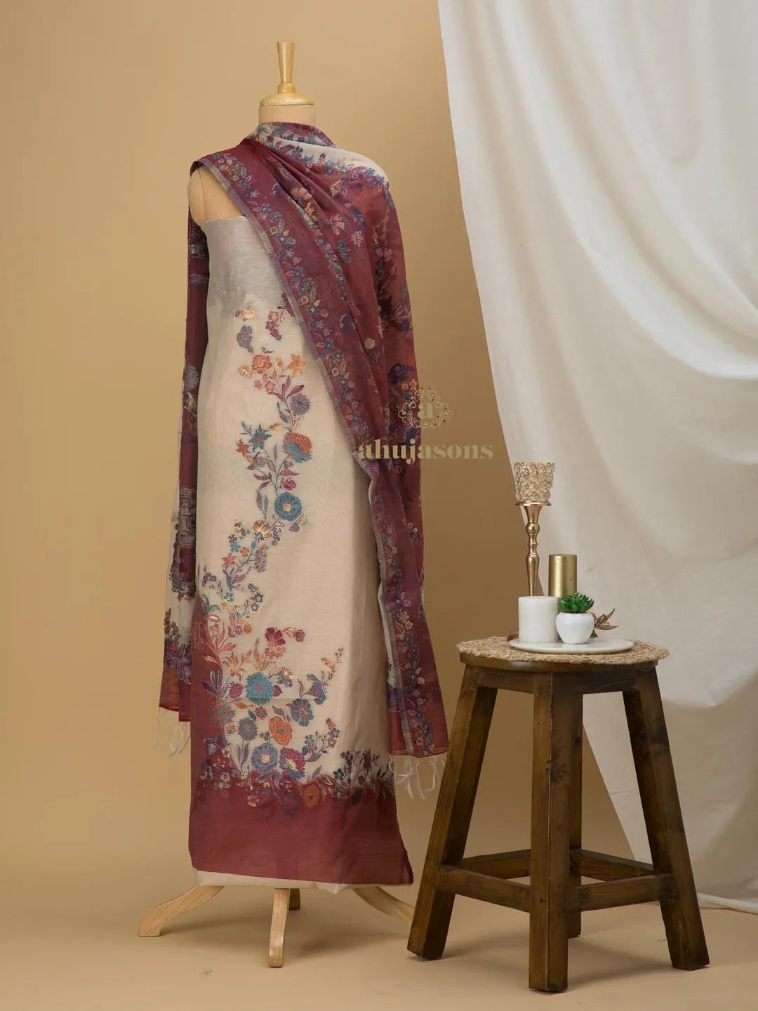 Cotton silk suit with zari weaving