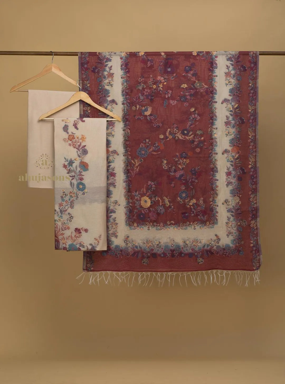 Cotton silk suit with zari weaving