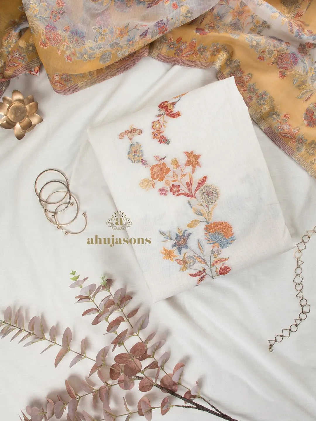 Cotton silk suit with zari weaving