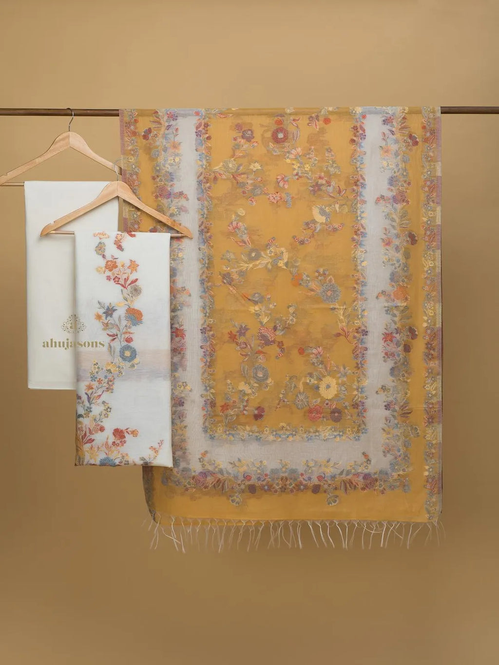 Cotton silk suit with zari weaving