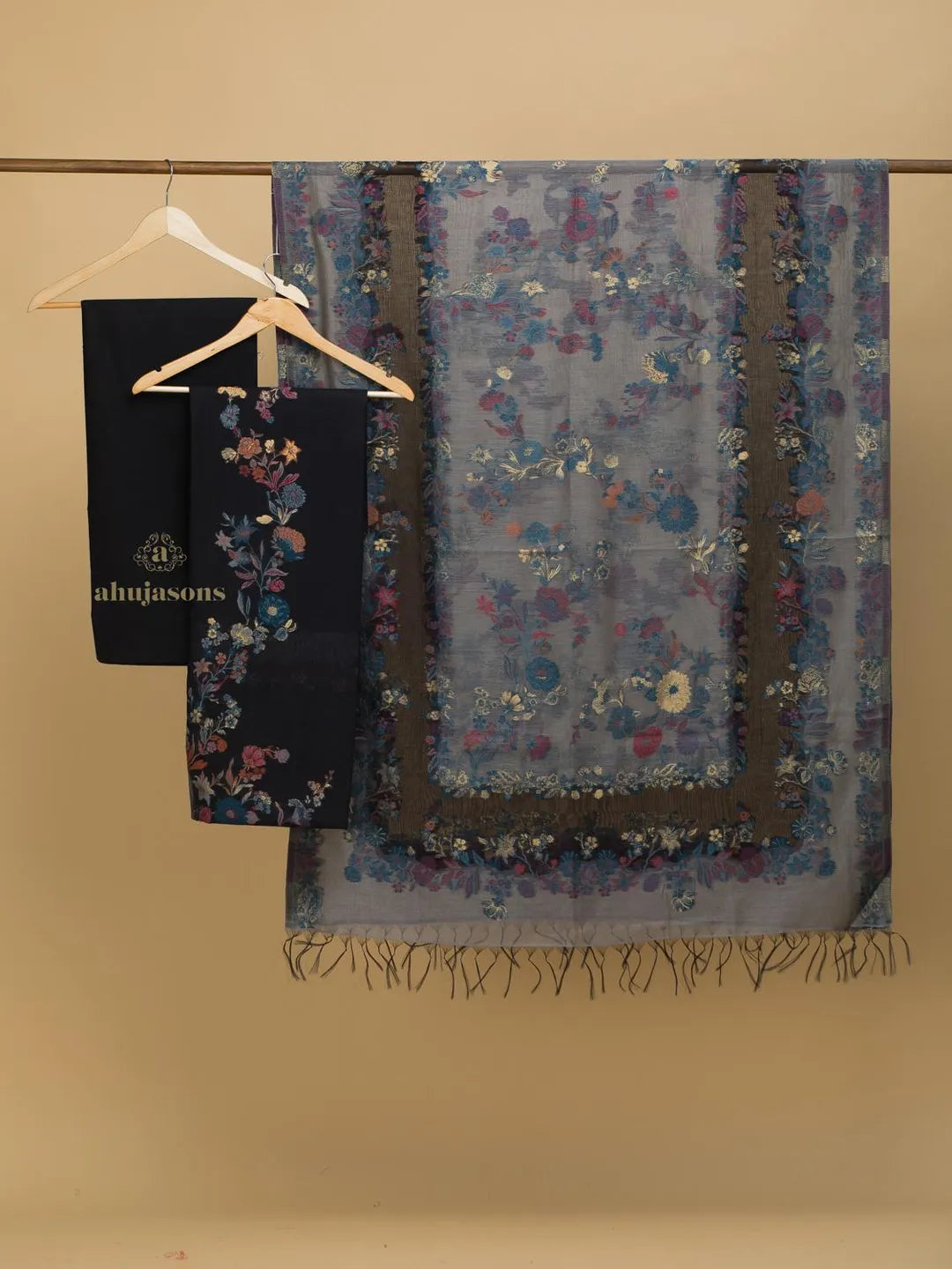 Cotton silk suit with zari weaving