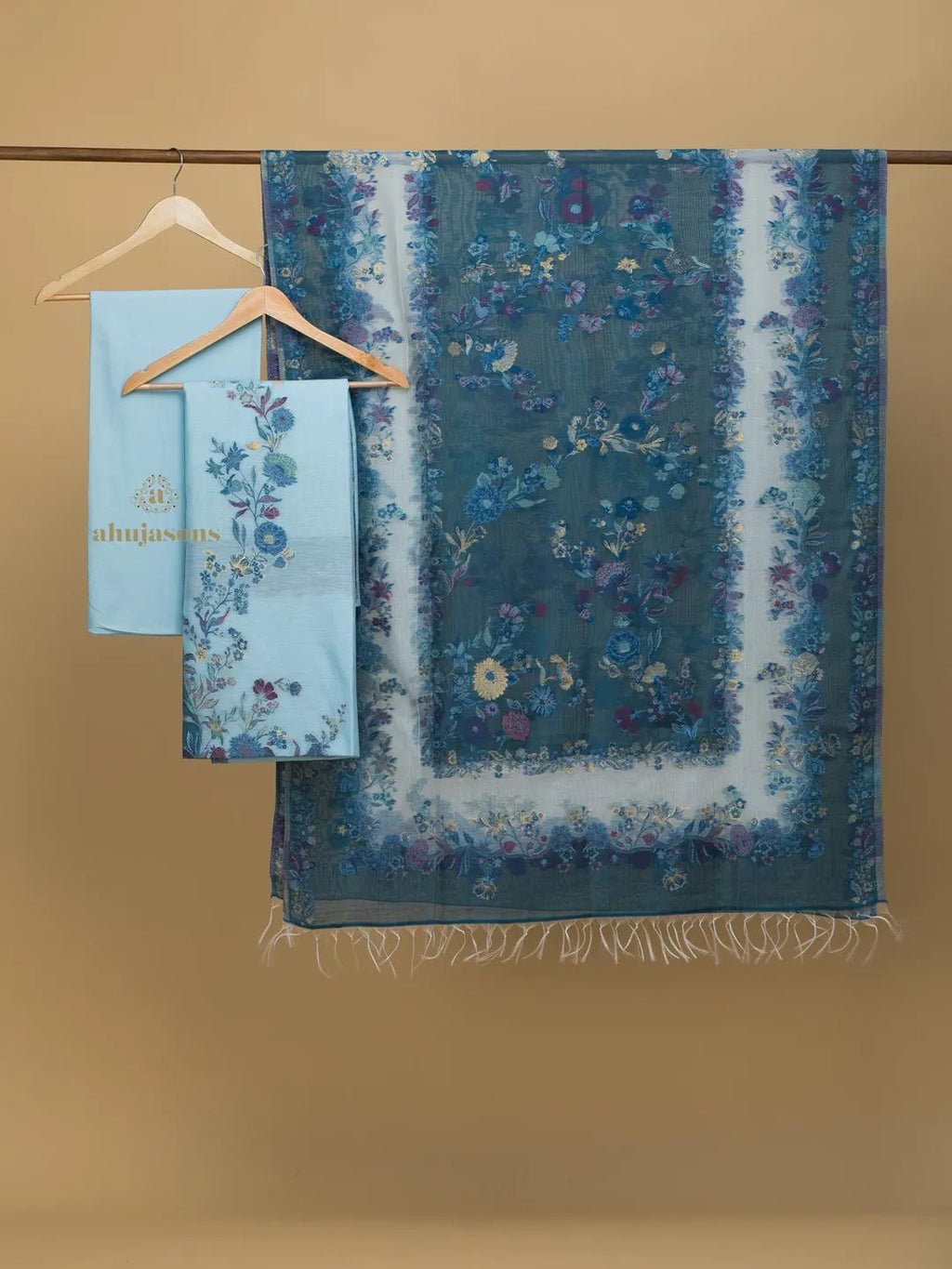 Cotton silk suit with zari weaving