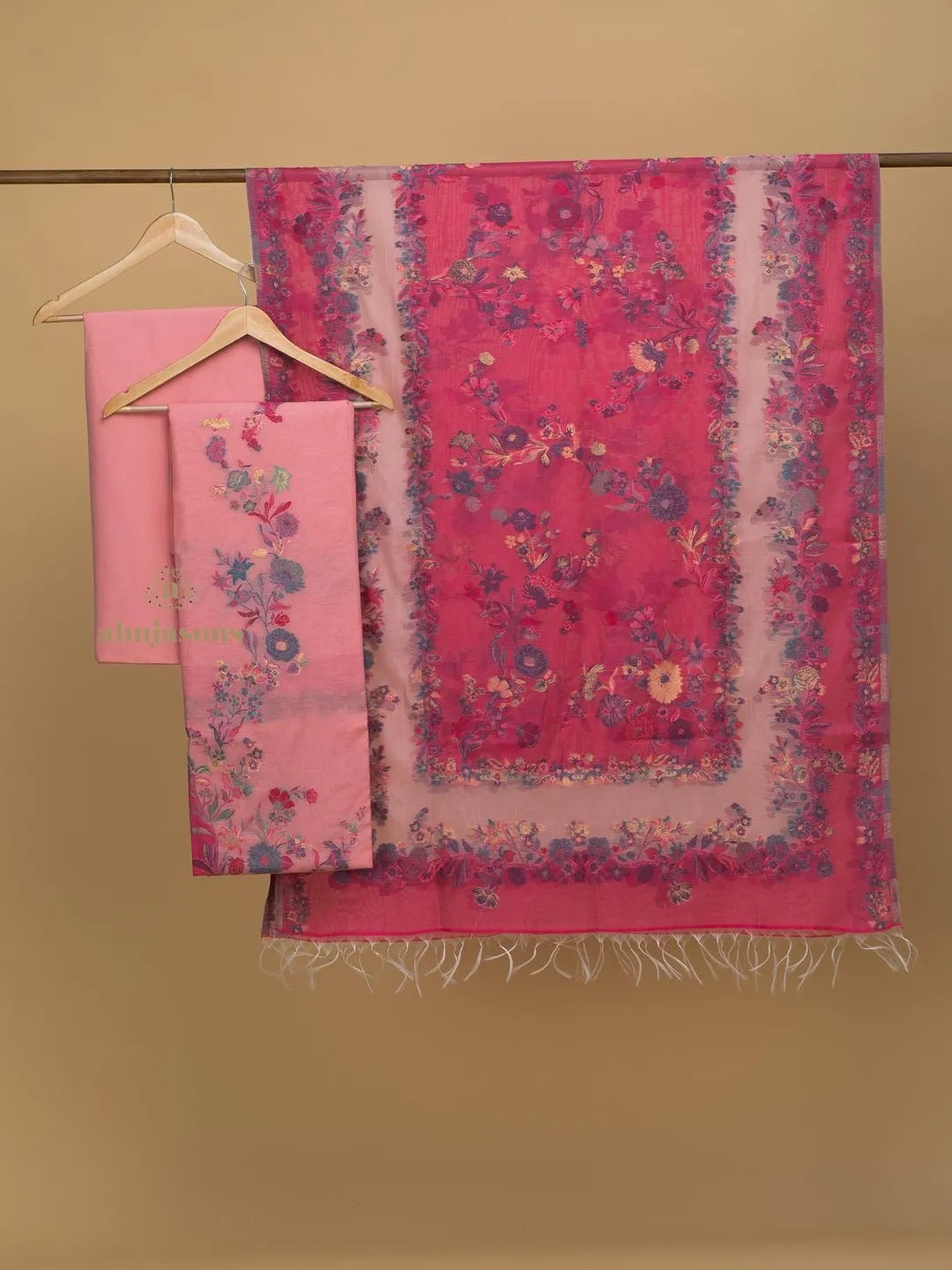 Cotton silk suit with zari weaving