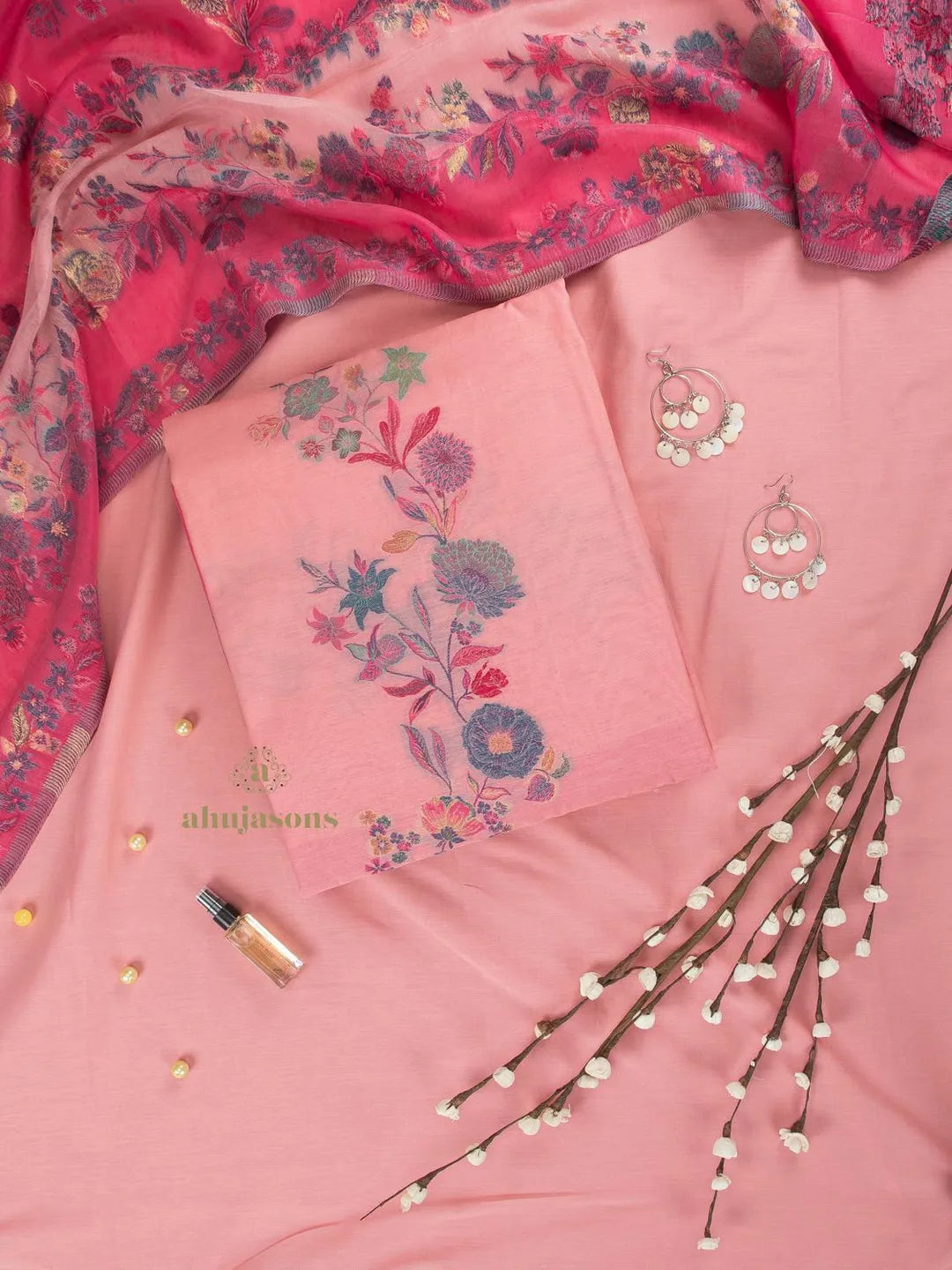 Cotton silk suit with zari weaving