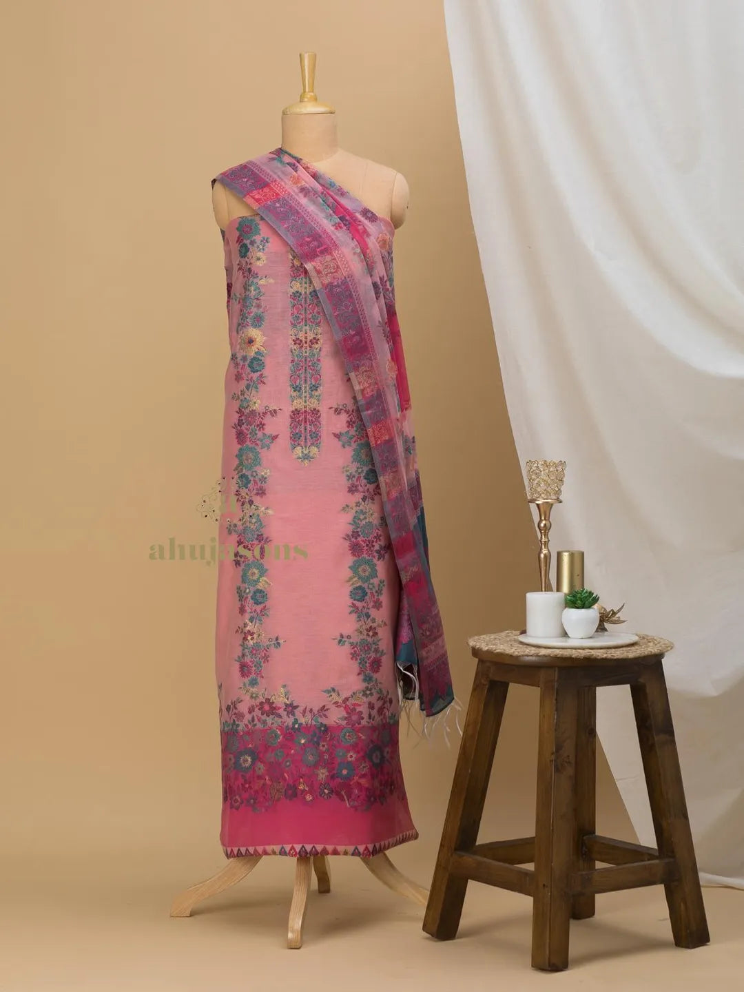 Cotton Silk Suit With Zari Weaving
