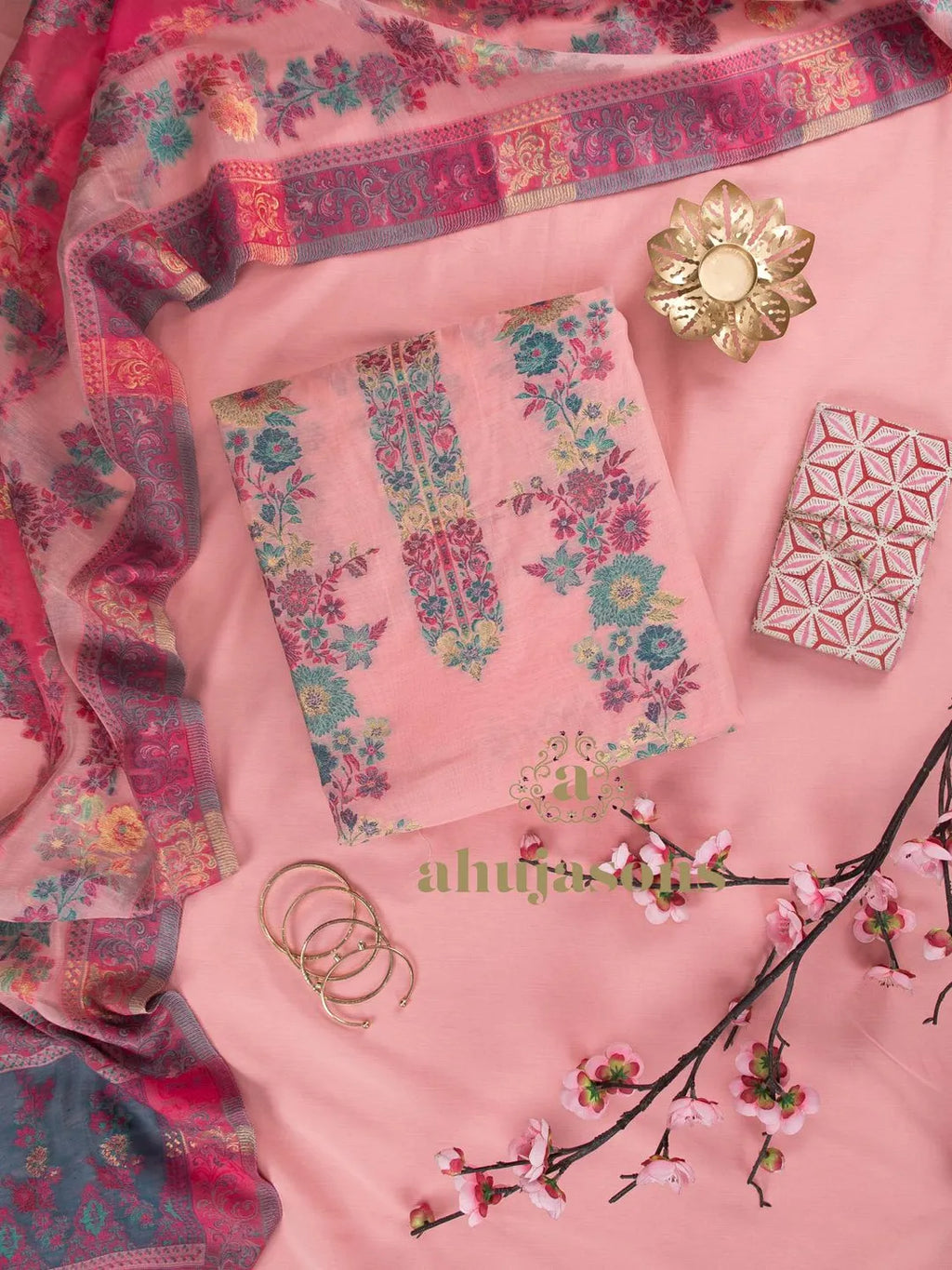 Cotton Silk Suit With Zari Weaving