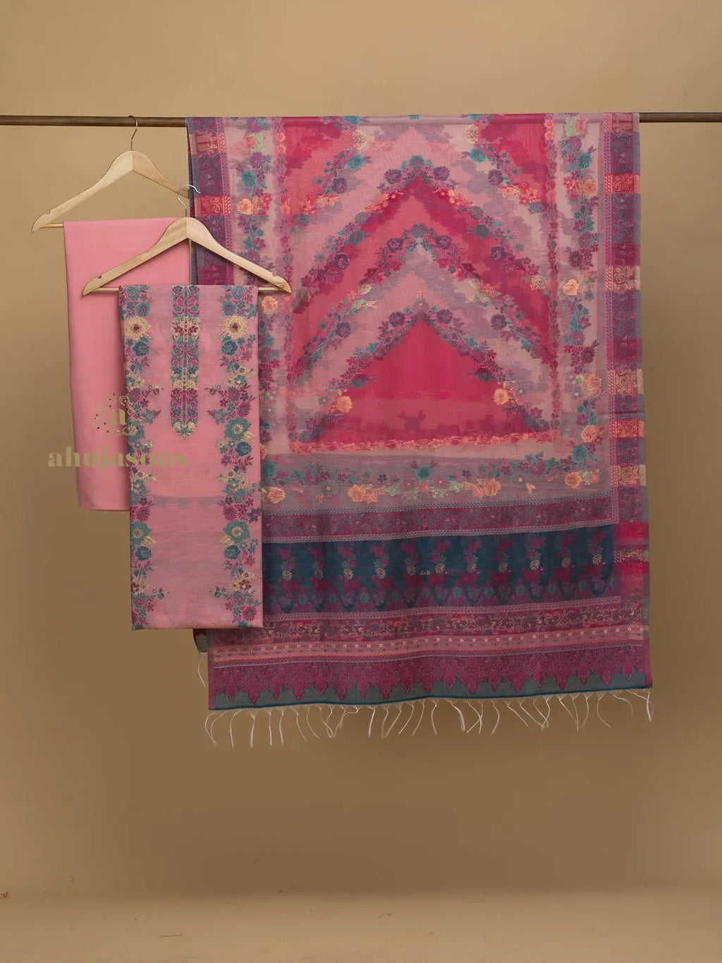 Cotton Silk Suit With Zari Weaving