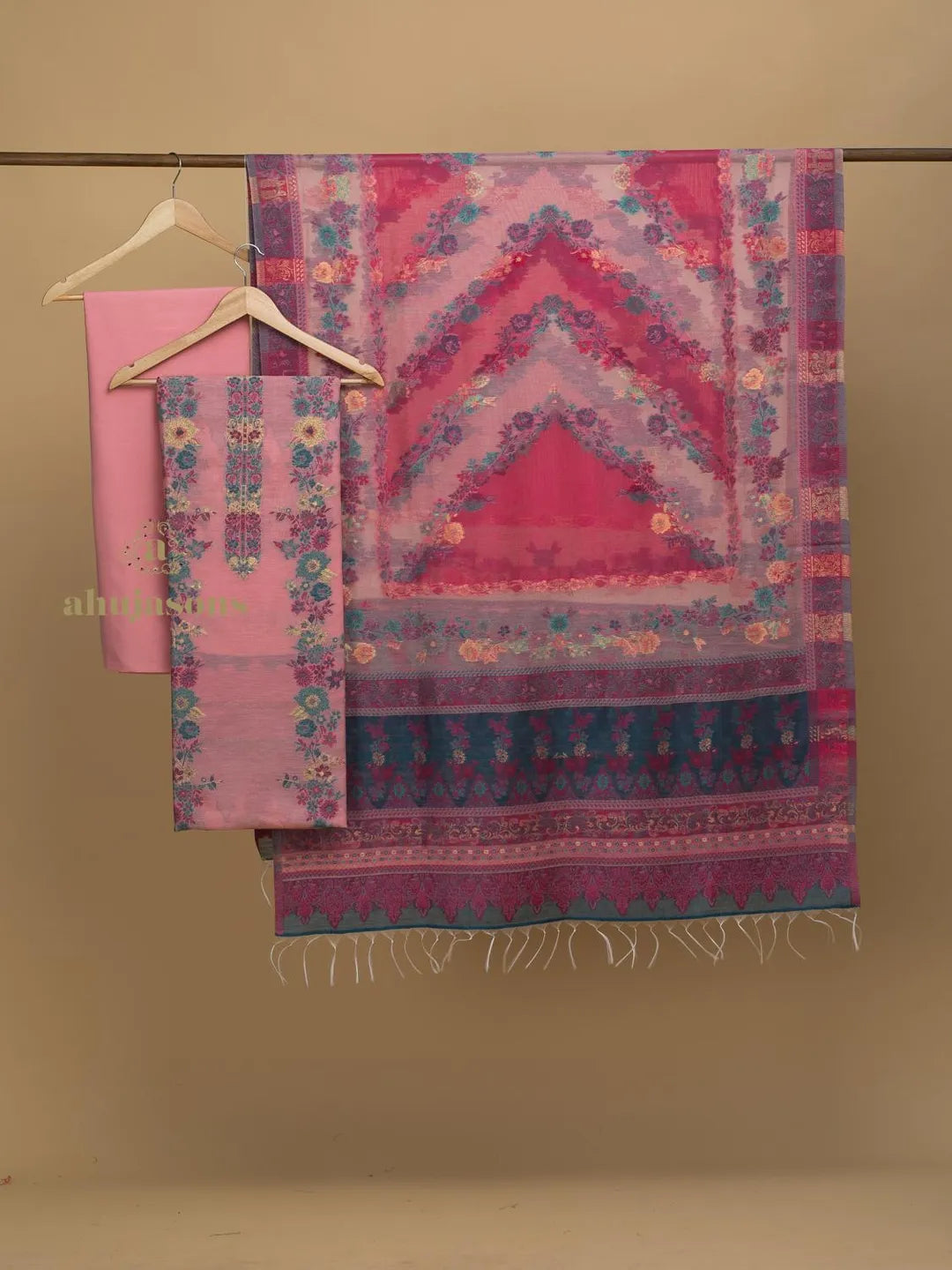 Cotton Silk Suit With Zari Weaving