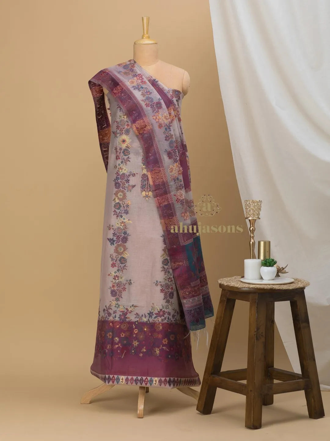 Cotton Silk Suit With Zari Weaving
