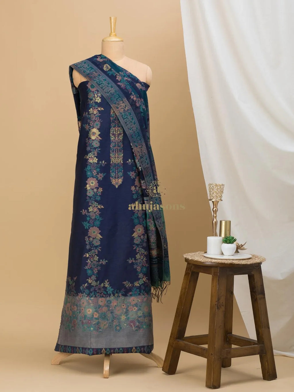Cotton silk suit with zari weaving