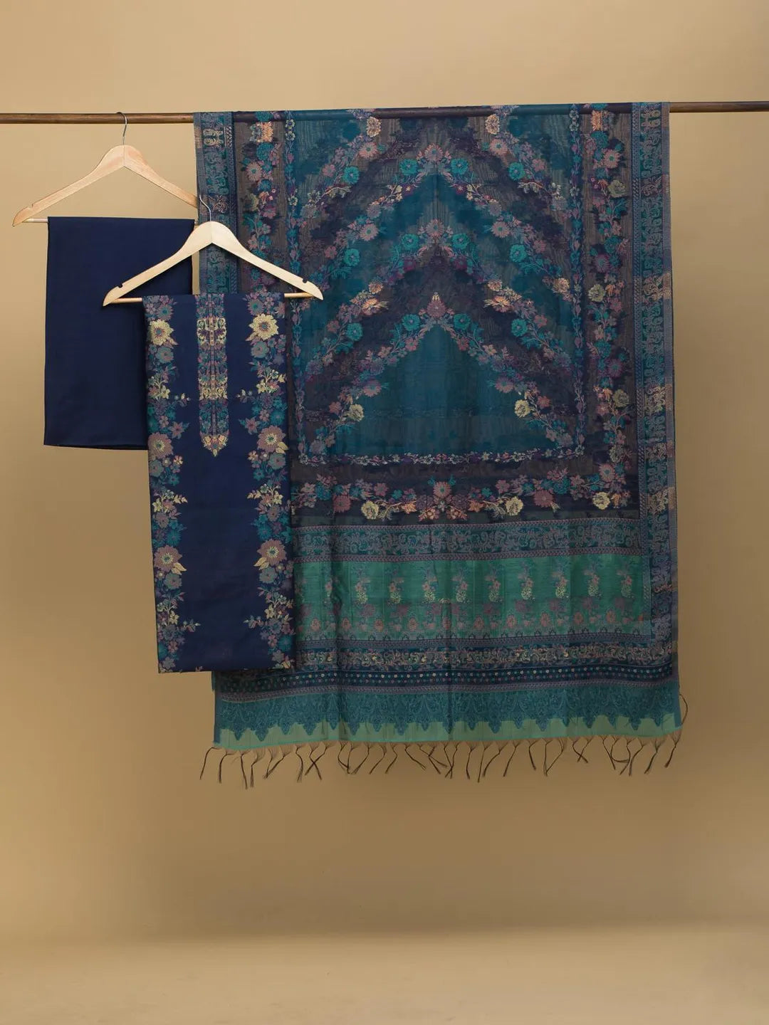 Cotton silk suit with zari weaving