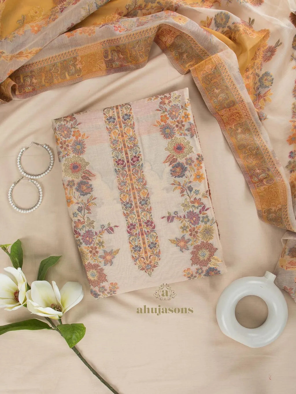 Cotton Silk Suit With Zari Weaving