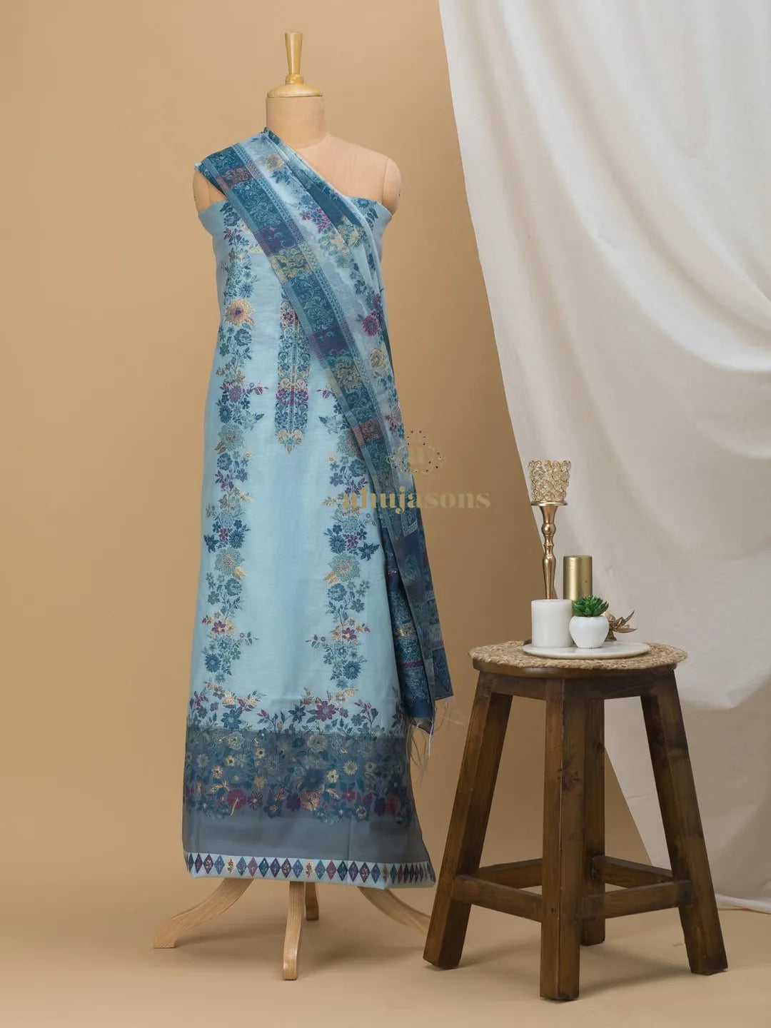 Elegant Blue Cotton silk suit with zari weaving Ensemble