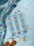 Elegant Blue Cotton silk suit with zari weaving Ensemble