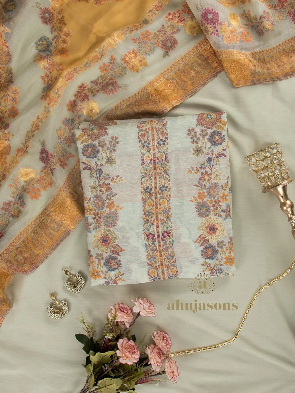 Cotton Silk Suit With Zari Weaving