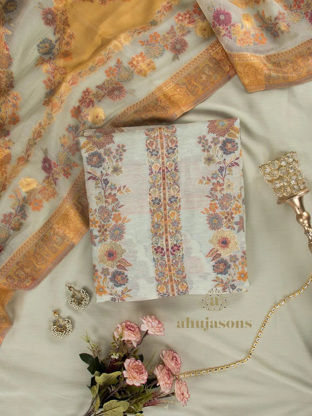 Cotton Silk Suit With Zari Weaving